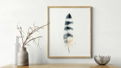 Image of a feather watercolor painting by Shayna Larsen, originals & prints available