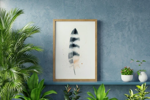 Image of a feather watercolor painting by Shayna Larsen, originals & prints available