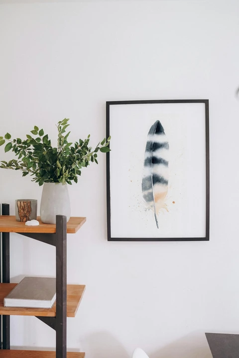 Image of a feather watercolor painting by Shayna Larsen, originals & prints available