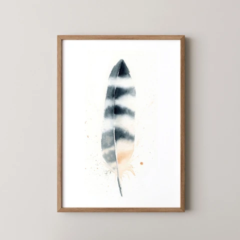 Image of a feather watercolor painting by Shayna Larsen, originals & prints available