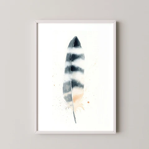Image of a feather watercolor painting by Shayna Larsen, originals & prints available