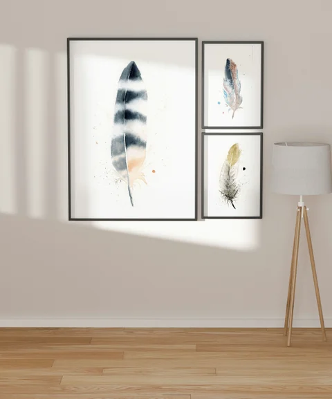 Image of a feather watercolor painting by Shayna Larsen, originals & prints available