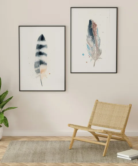 Image of a feather watercolor painting by Shayna Larsen, originals & prints available