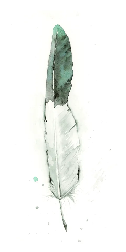 Image of a feather watercolor painting by Shayna Larsen, originals & prints available