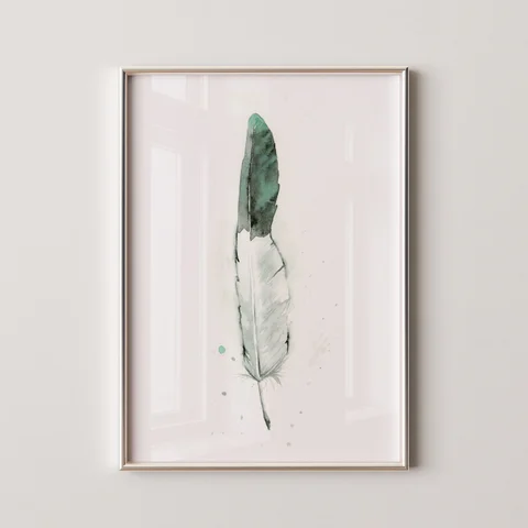 Image of a feather watercolor painting by Shayna Larsen, originals & prints available