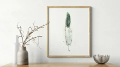 Image of a feather watercolor painting by Shayna Larsen, originals & prints available