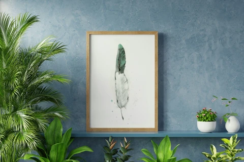 Image of a feather watercolor painting by Shayna Larsen, originals & prints available