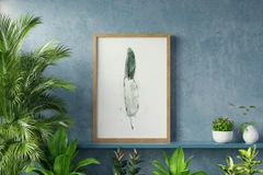 Image of a feather watercolor painting by Shayna Larsen, originals & prints available