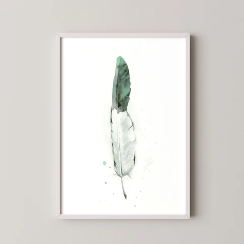 Image of a feather watercolor painting by Shayna Larsen, originals & prints available