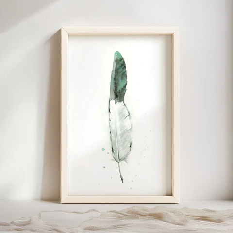 Image of a feather watercolor painting by Shayna Larsen, originals & prints available