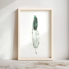 Image of a feather watercolor painting by Shayna Larsen, originals & prints available