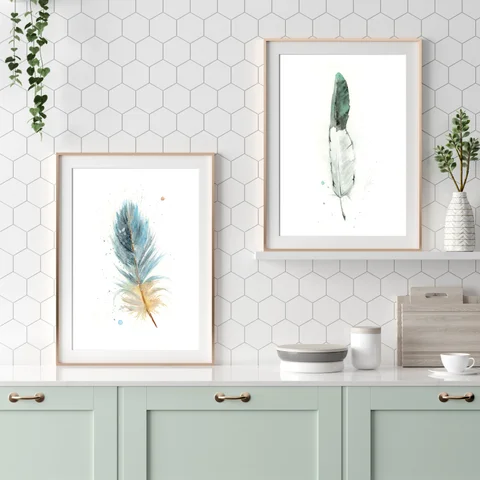 Image of a feather watercolor painting by Shayna Larsen, originals & prints available