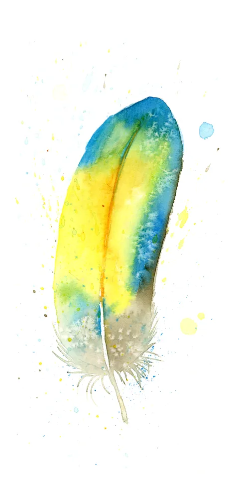 Image of a feather watercolor painting by Shayna Larsen, originals & prints available