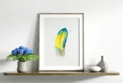 Image of a feather watercolor painting by Shayna Larsen, originals & prints available
