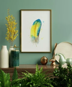 Image of a feather watercolor painting by Shayna Larsen, originals & prints available
