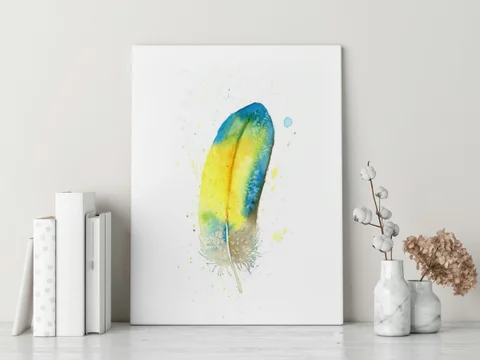 Image of a feather watercolor painting by Shayna Larsen, originals & prints available