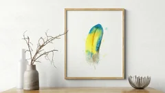 Image of a feather watercolor painting by Shayna Larsen, originals & prints available