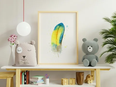 Image of a feather watercolor painting by Shayna Larsen, originals & prints available