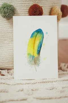 Image of a feather watercolor painting by Shayna Larsen, originals & prints available