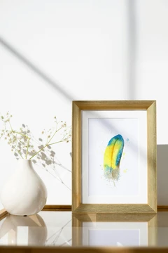 Image of a feather watercolor painting by Shayna Larsen, originals & prints available
