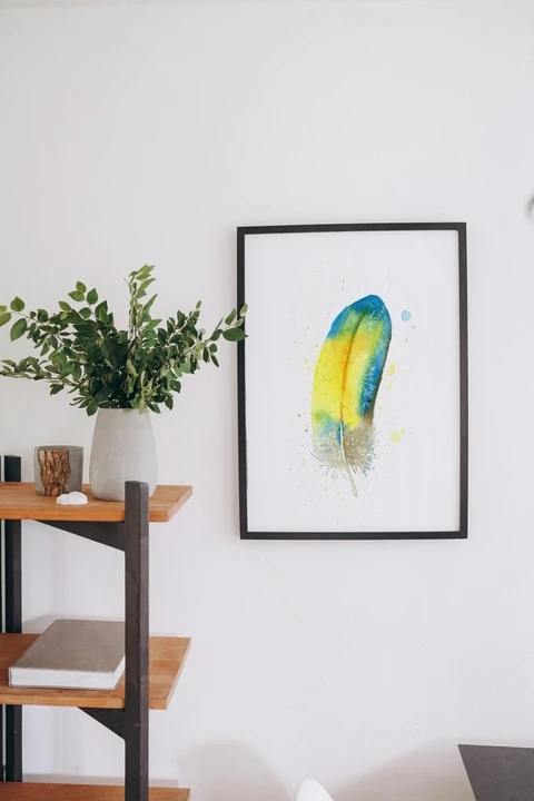 Image of a feather watercolor painting by Shayna Larsen, originals & prints available