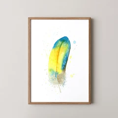 Image of a feather watercolor painting by Shayna Larsen, originals & prints available