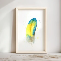 Image of a feather watercolor painting by Shayna Larsen, originals & prints available