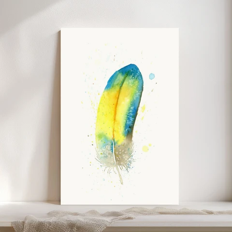 Image of a feather watercolor painting by Shayna Larsen, originals & prints available