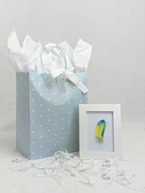 Image of a feather watercolor painting by Shayna Larsen, originals & prints available