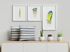 Image of a feather watercolor painting by Shayna Larsen, originals & prints available