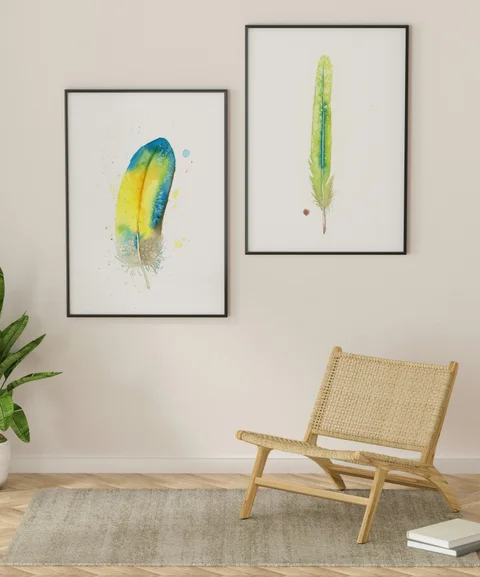 Image of a feather watercolor painting by Shayna Larsen, originals & prints available