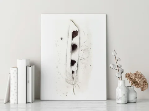 Image of a feather watercolor painting by Shayna Larsen, originals & prints available