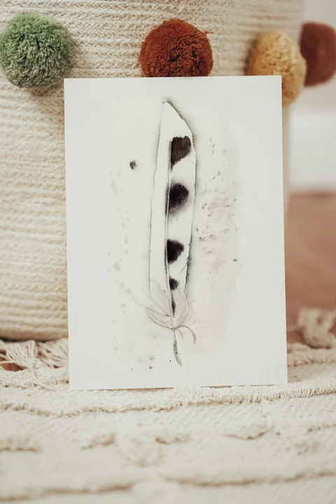 Image of a feather watercolor painting by Shayna Larsen, originals & prints available