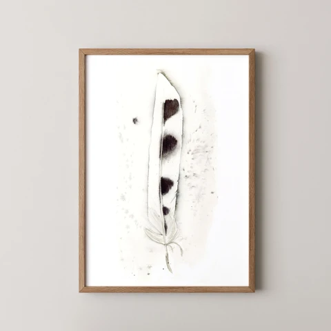 Image of a feather watercolor painting by Shayna Larsen, originals & prints available