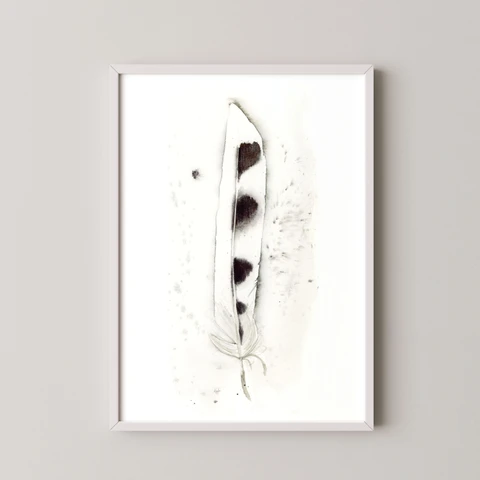 Image of a feather watercolor painting by Shayna Larsen, originals & prints available