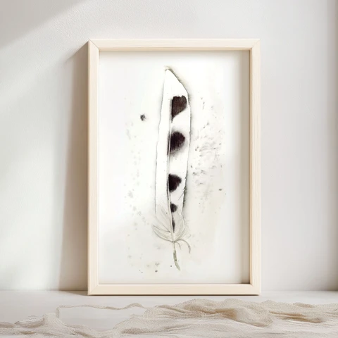 Image of a feather watercolor painting by Shayna Larsen, originals & prints available