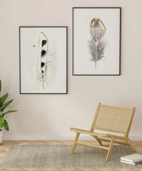 Image of a feather watercolor painting by Shayna Larsen, originals & prints available