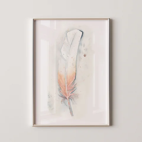 Image of a feather watercolor painting by Shayna Larsen, originals & prints available