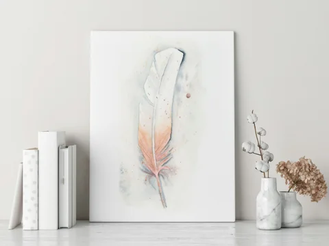 Image of a feather watercolor painting by Shayna Larsen, originals & prints available
