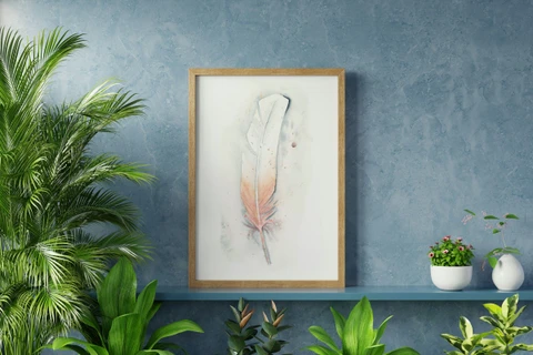 Image of a feather watercolor painting by Shayna Larsen, originals & prints available