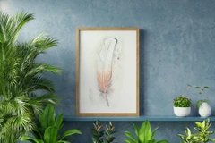 Image of a feather watercolor painting by Shayna Larsen, originals & prints available