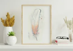 Image of a feather watercolor painting by Shayna Larsen, originals & prints available