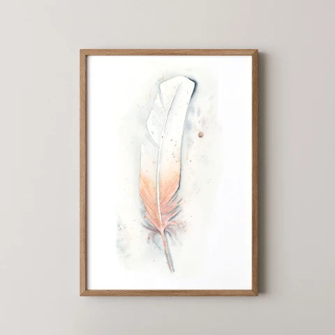 Image of a feather watercolor painting by Shayna Larsen, originals & prints available