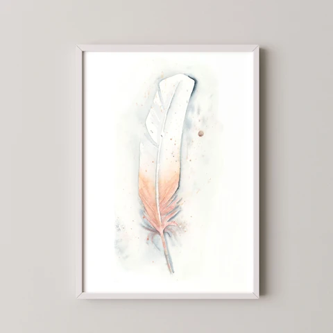 Image of a feather watercolor painting by Shayna Larsen, originals & prints available