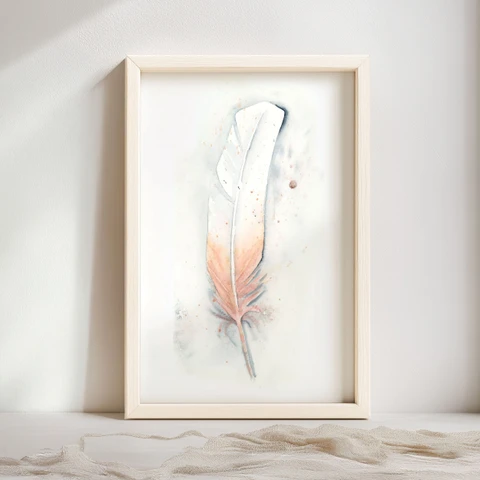 Image of a feather watercolor painting by Shayna Larsen, originals & prints available