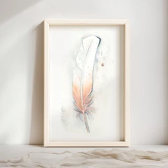 Image of a feather watercolor painting by Shayna Larsen, originals & prints available