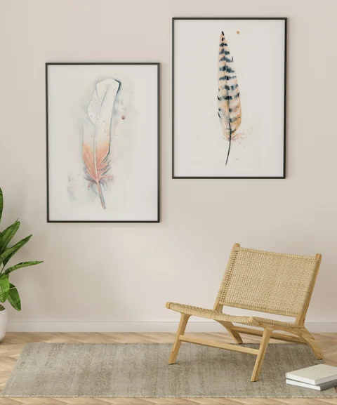 Image of a feather watercolor painting by Shayna Larsen, originals & prints available