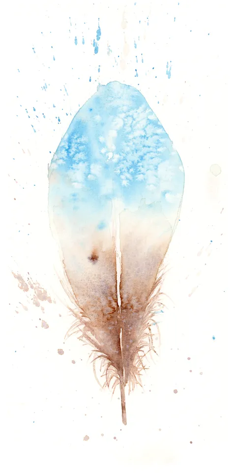 Image of a feather watercolor painting by Shayna Larsen, originals & prints available