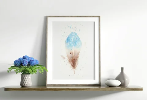 Image of a feather watercolor painting by Shayna Larsen, originals & prints available