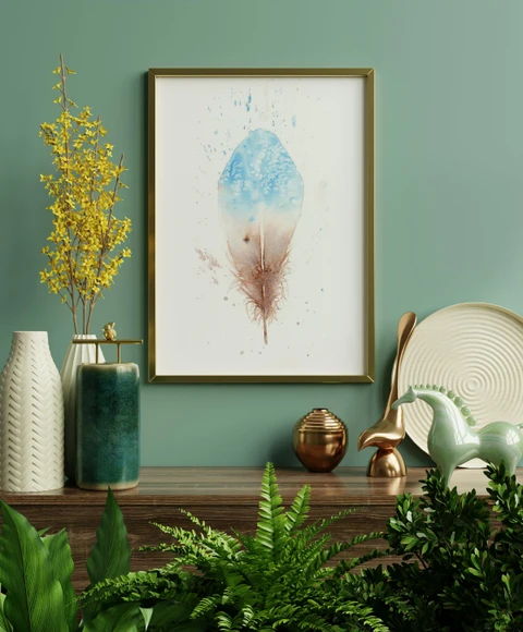 Image of a feather watercolor painting by Shayna Larsen, originals & prints available